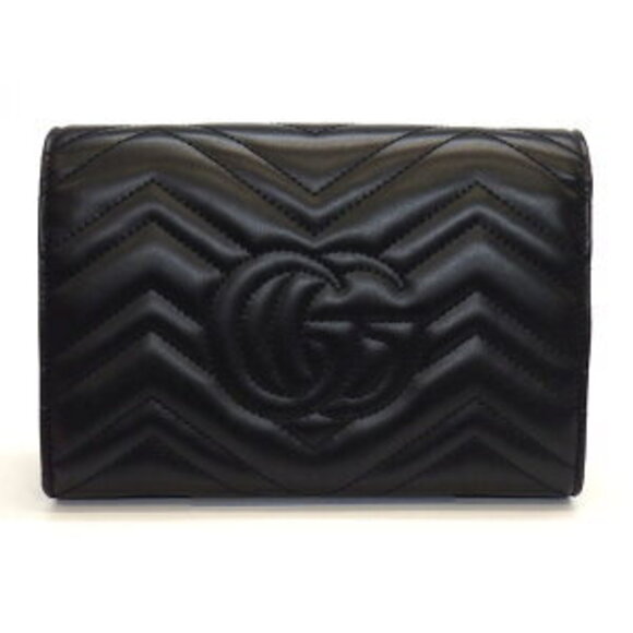 Gucci GG Marmont Chain Wallet Shoulder Bag Black Chevron Quilted - Picture 2 of 10